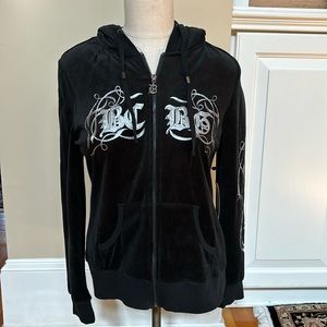 NWT BCBG Mx Azria Black Velvet Hoodie Long Sleeve Sz M Sequin Zip Front